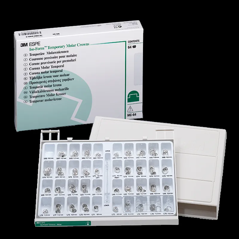 3M™ Iso-Form™ Couronnes provisoires en étain argent pour prémolaires permanentes, coffret BC-64
